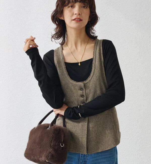  「【セットアップ対応可】ウーリーツイルジレ」|ベスト・ジレ|ブラウン