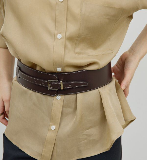  「ステッチワイドBELT」|ベルト|ダークブラウン