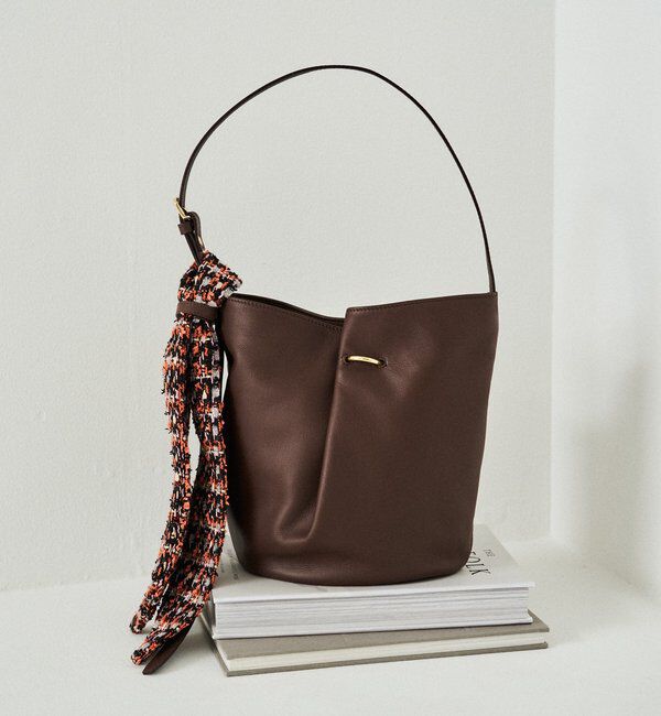  「ツイードスカーフ付きレザー2WAYショルダーバッグ」|ショルダー・メッセンジャー|ダークブラウン