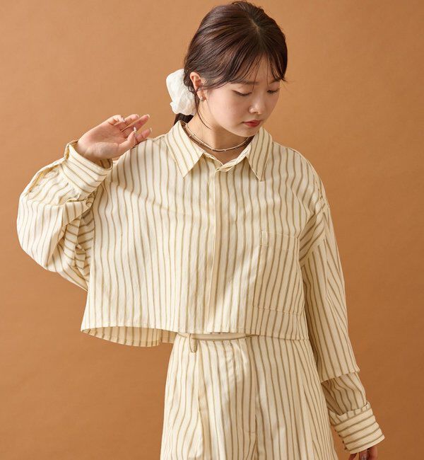  「ストライプショートシャツ」|シャツ・ブラウス|アイボリー