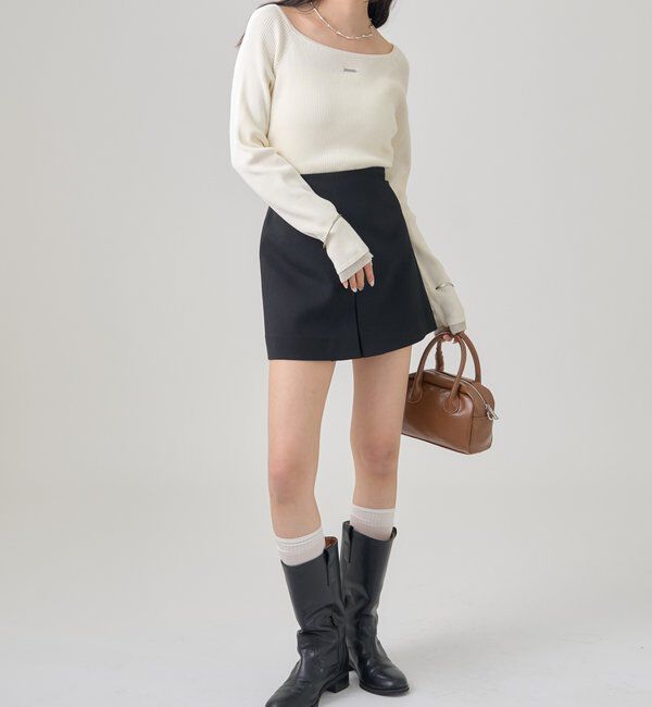  「プレート付きクルーリブニット」|ニット・セーター|