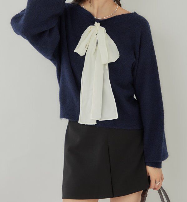  「リボン付きニット プルオーバー」|ニット・セーター|