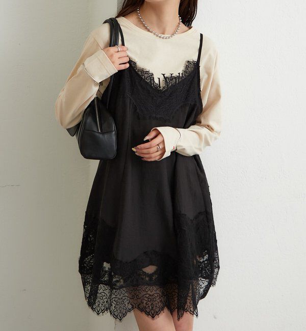  「レースパネルキャミチュニック」|シャツ・ブラウス|ブラック