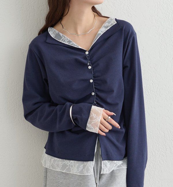  「配色カットソー」|Tシャツ・カットソー|ネイビー