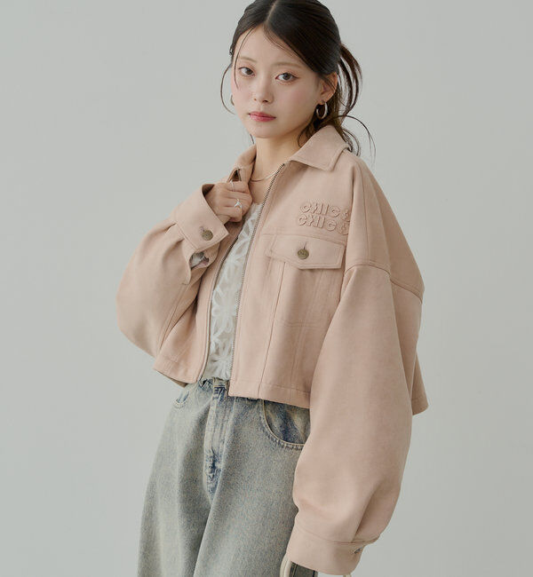  「【WEB限定/REVIVAL】胸ロゴショート丈スエードジップブルゾン」|ブルゾン・スタジャン|