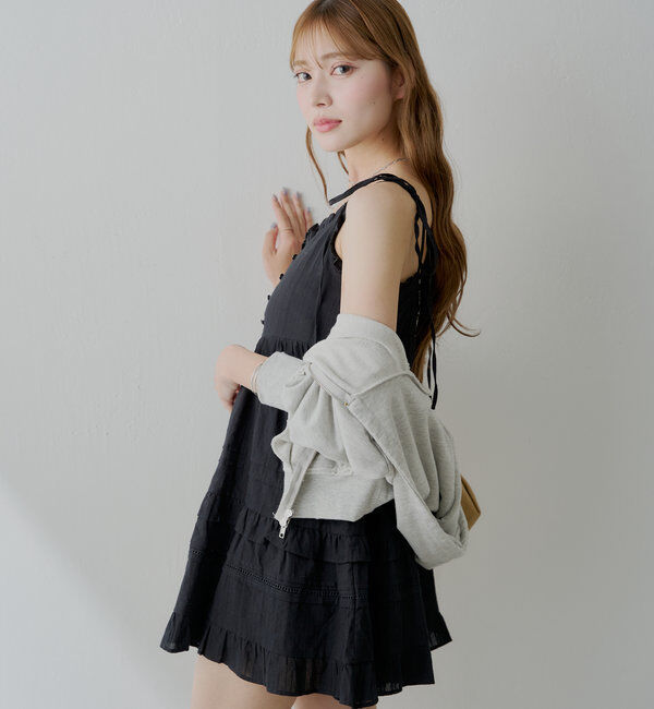  「【WEB限定追加】肩リボンコットンレースフリルキャミミニワンピ」|ワンピース|