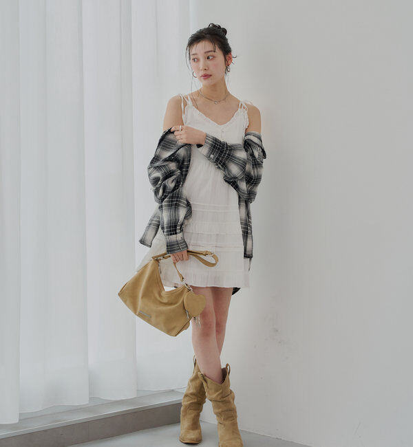  「【WEB限定追加】肩リボンコットンレースフリルキャミミニワンピ」|ワンピース|