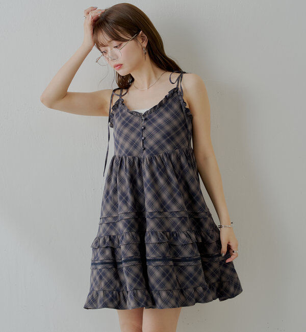  「【WEB限定追加】肩リボンコットンレースフリルキャミミニワンピ」|ワンピース|