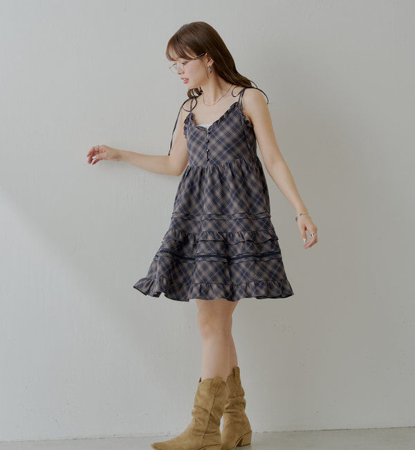  「【WEB限定追加】肩リボンコットンレースフリルキャミミニワンピ」|ワンピース|