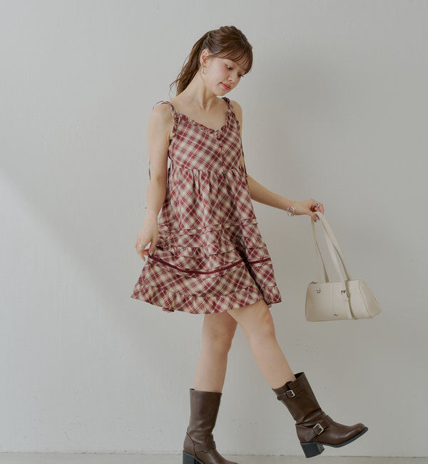  「【WEB限定追加】肩リボンコットンレースフリルキャミミニワンピ」|ワンピース|