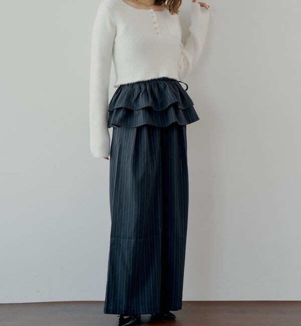  「【SALON by Chico】取り外しフリルルーズスラックスパンツ」|チノ|