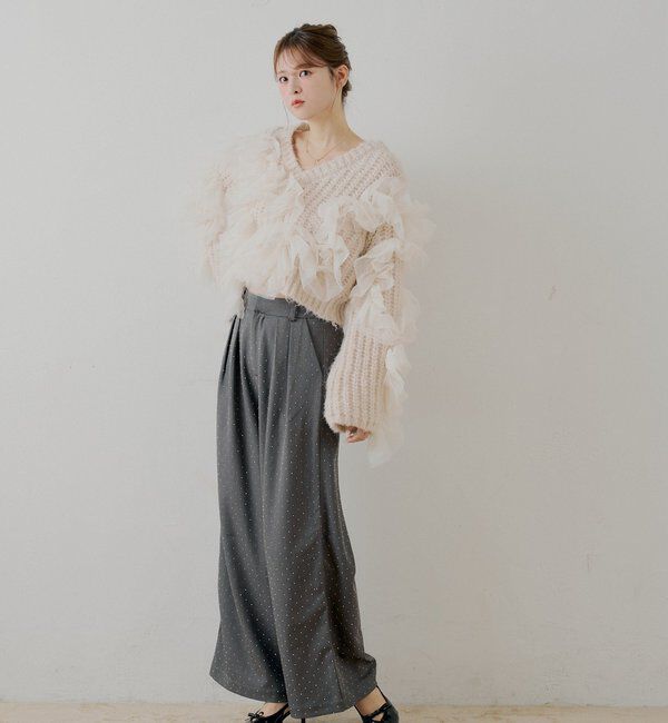  「【SALON by Chico】取り外しフリルルーズスラックスパンツ」|チノ|