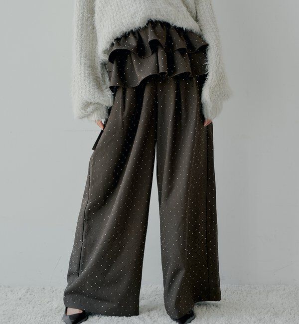  「【SALON by Chico】取り外しフリルルーズスラックスパンツ」|チノ|