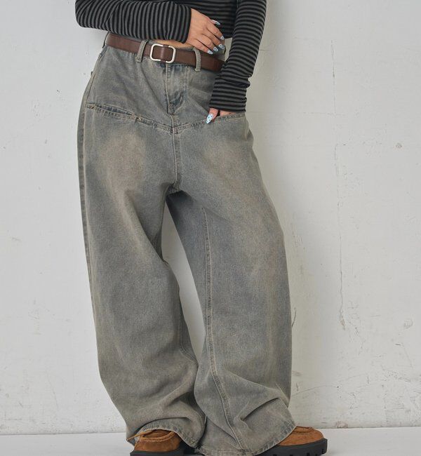  「SLASH POCKET BLAST WIDE DENIM」|デニム|ライトグレー