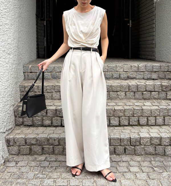  「【高見え素材/ウエスト周りカバー】ツイストドレープTシャツ」|Tシャツ・カットソー|