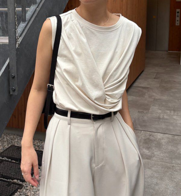  「【高見え素材/ウエスト周りカバー】ツイストドレープTシャツ」|Tシャツ・カットソー|