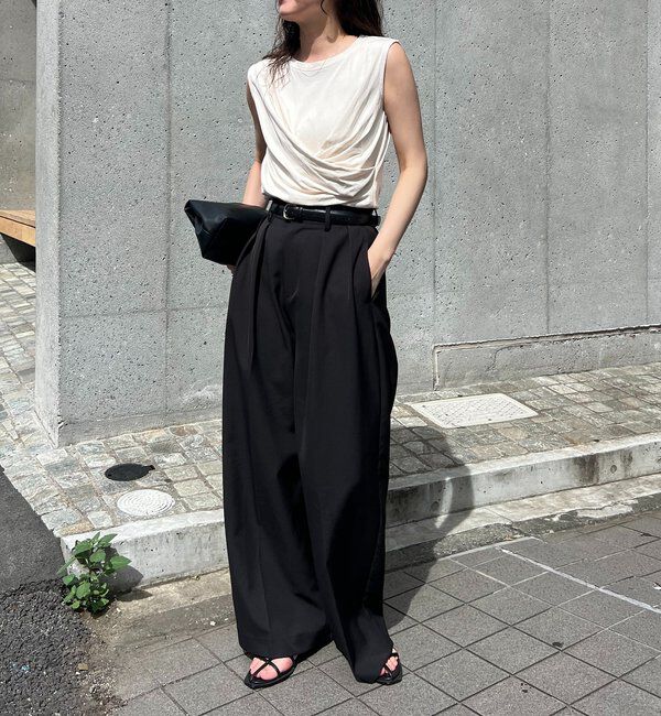  「【高見え素材/ウエスト周りカバー】ツイストドレープTシャツ」|Tシャツ・カットソー|