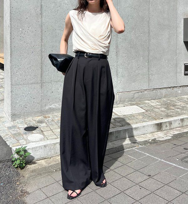  「【高見え素材/ウエスト周りカバー】ツイストドレープTシャツ」|Tシャツ・カットソー|