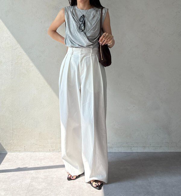  「【高見え素材/ウエスト周りカバー】ツイストドレープTシャツ」|Tシャツ・カットソー|