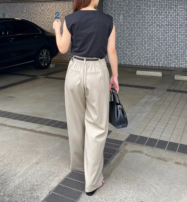  「【高見え素材/ウエスト周りカバー】ツイストドレープTシャツ」|Tシャツ・カットソー|