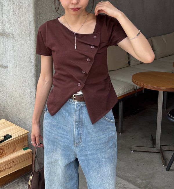  「フリルボタンチビ袖カーディガン」|カーディガン|