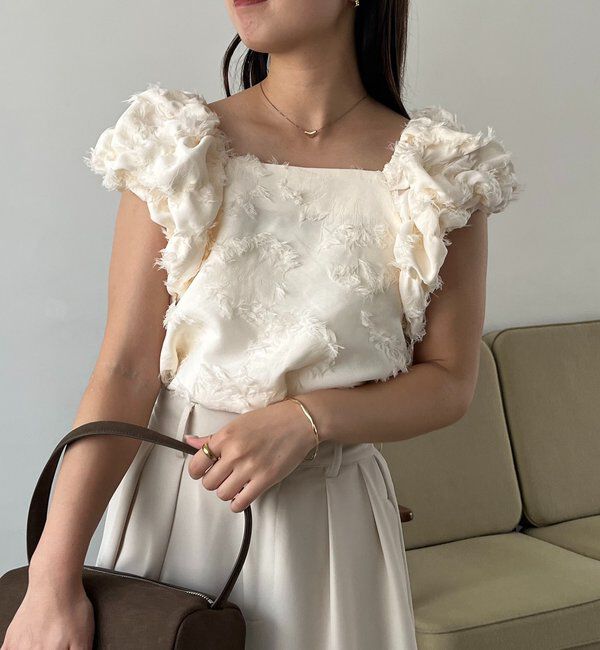  「【SNSで話題！/オケージョンにも◎】ジャガードパフショルダートップス」|シャツ・ブラウス|