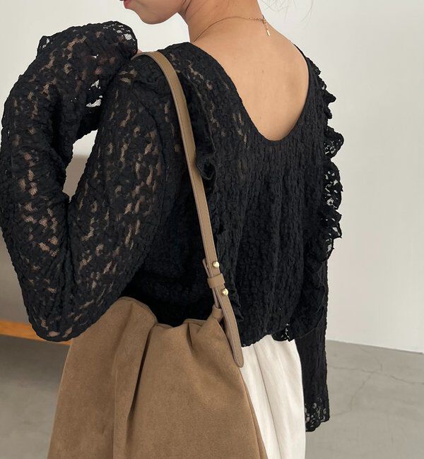  「【前後2WAY/オケージョンにも◎】レースUネックトップス」|Tシャツ・カットソー|