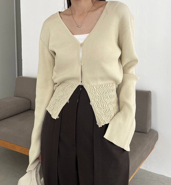  「【スタイルアップ効果◎】裾シャーリングリブカーディガン」|カーディガン|