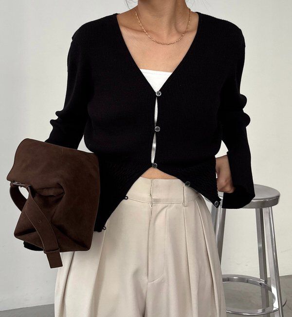  「【スタイルアップ効果◎】裾シャーリングリブカーディガン」|カーディガン|