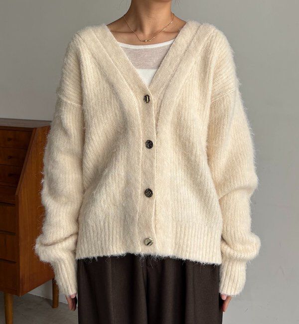  「ニュアンスボタンレイヤード風カーディガン」|カーディガン|