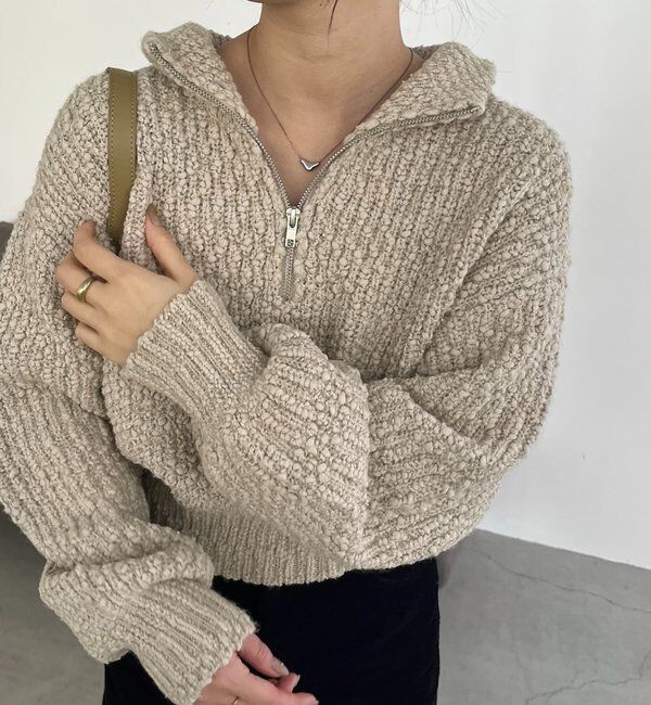  「ハーフジップニット」|ニット・セーター|ベージュ