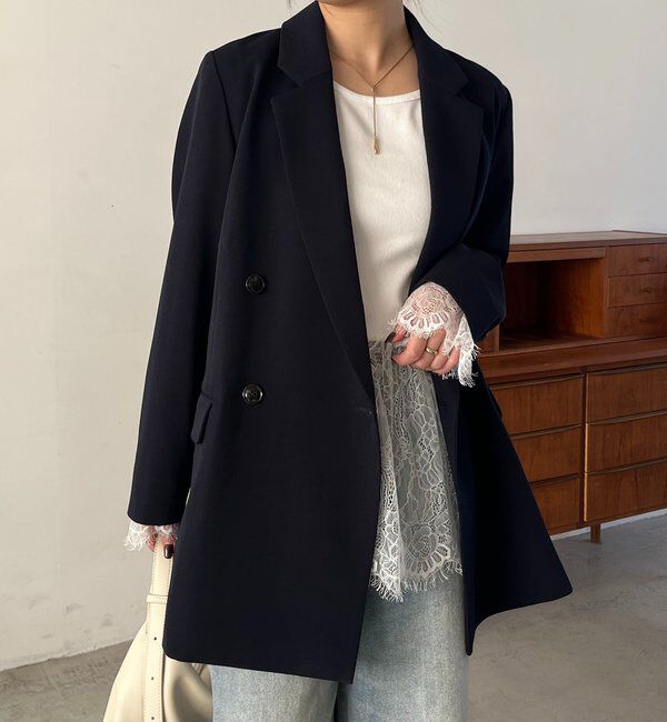  「【再販・サイズ展開あり・WEB限定カラー/グレージュ】Wテーラージャケット」|テーラードジャケット|ネイビー