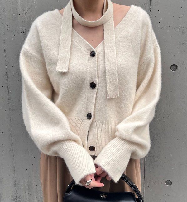  「ファーウールタイ付きカーディガン」|カーディガン|