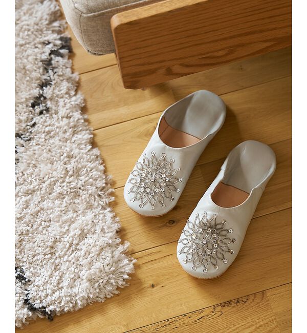 collex「ビーズバブーシュ 羊革 モロッコ製 スリッパ ルームシューズ 室内履き」|本・CD・DVD|グレー