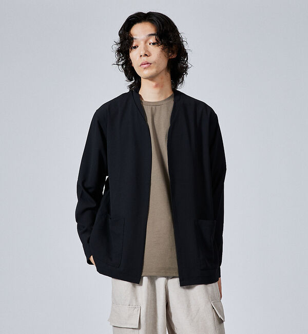 ABAHOUSE「【ノーカラー】ライト ジョーゼット カーディガン / ボタンレスカーディガン」|カーディガン|ブラック