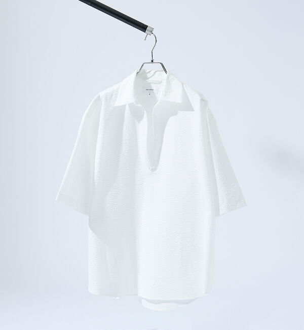 ABAHOUSE「サッカーストライプ スキッパーシャツ / オーバーサイズ / 半袖シャツ」|シャツ・ブラウス|