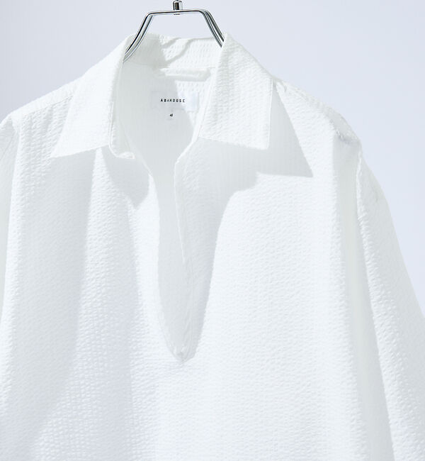 ABAHOUSE「サッカーストライプ スキッパーシャツ / オーバーサイズ / 半袖シャツ」|シャツ・ブラウス|