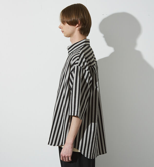 ABAHOUSE「サッカーストライプ スキッパーシャツ / オーバーサイズ / 半袖シャツ」|シャツ・ブラウス|