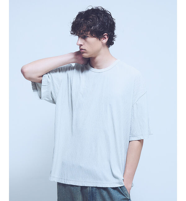 ABAHOUSE「エアプリーツ ストレッチ 半袖Tシャツ / オーバーサイズ」|Tシャツ・カットソー|オフホワイト