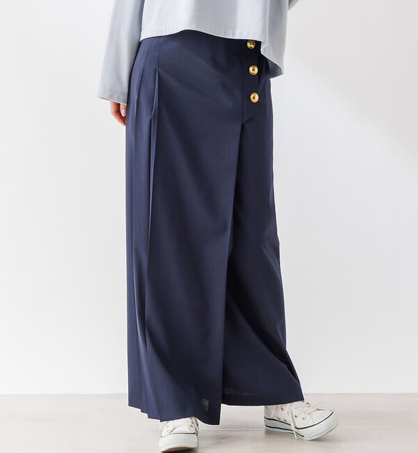 Rouge vif「【セットアップ対応】ラッププリーツボタンスカート」|スカート|ネイビー