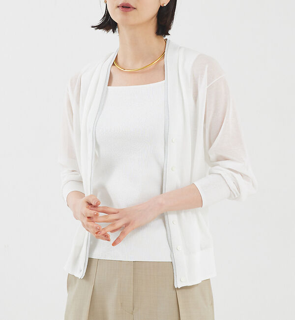 qualite「【アンサンブル対応】シアーコットンハイゲージカーデ」|カーディガン|オフホワイト