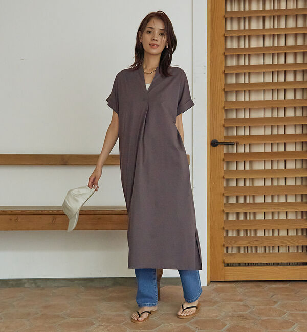 abahouse mavie「【大人のいちまんワンピ】シルケット天竺スキッパーワンピース」|ワンピース|