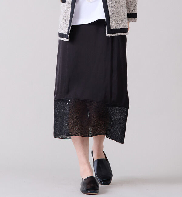 Liesse「レースコンビサテンスカート」|スカート|ブラック