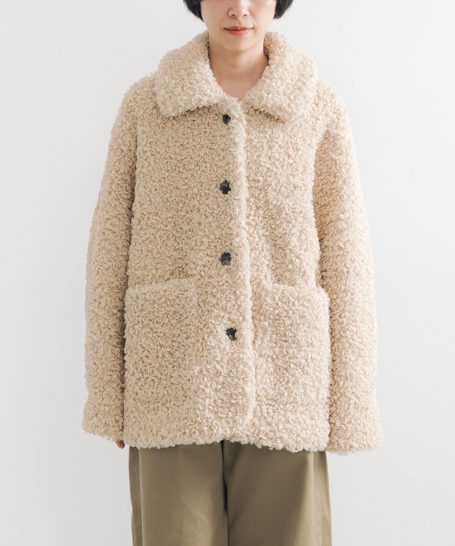 URBAN RESEARCH「ECOPELカーリーファーコート」|ノーカラーコート|