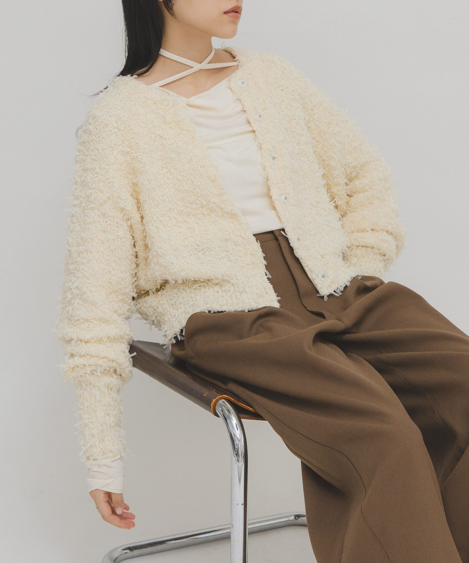  「チュールフリンジカーディガン」|ニット・セーター|アイボリー