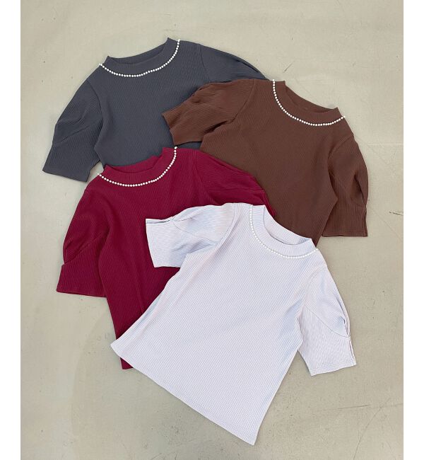  「ネックパールリブトップス」|Tシャツ・カットソー|