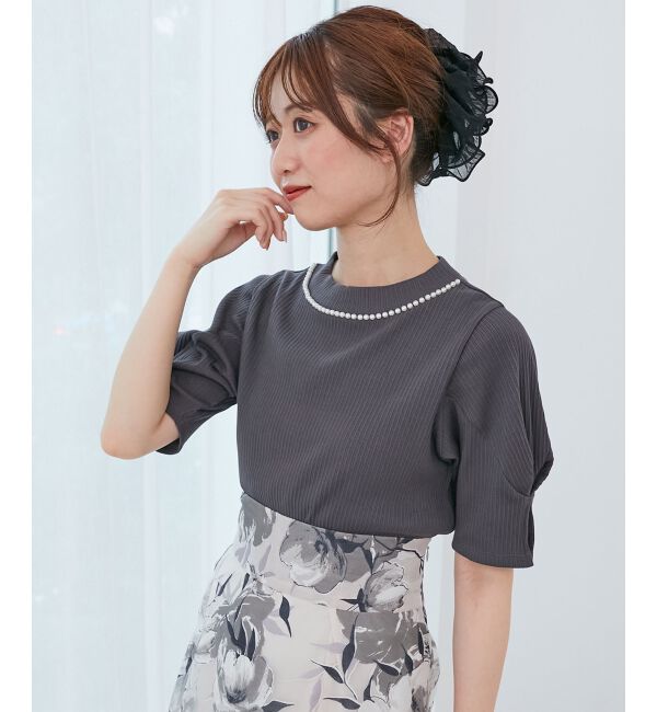  「ネックパールリブトップス」|Tシャツ・カットソー|