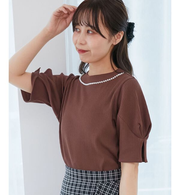  「ネックパールリブトップス」|Tシャツ・カットソー|