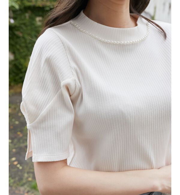  「ネックパールリブトップス」|Tシャツ・カットソー|