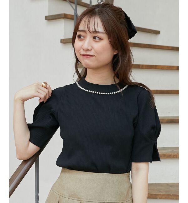  「ネックパールリブトップス」|Tシャツ・カットソー|